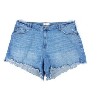 ABERCROMBIE Curve Love High Rise Dad Short Raw Hem Cut Off Denim Plus Size 36
